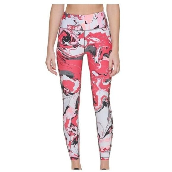 DKNY Women's Athletic Printed High Waist Performance Leggings XS in Fiery Pink - Picture 1 of 8